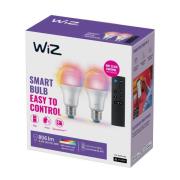 WiZ A60 LED matta WiFi E27 8.5W RGBW Remote 2 kpl sarja