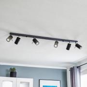 Kattospotti Round, musta, 6-lamppuinen, lineaarinen