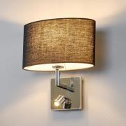 Lucande seinävalaisin Karla, musta, 30cm, LED lukuvalo, E27