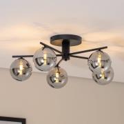 Kattovalaisin Prato, musta/savuharmaa, lasi, 5-lamppuinen