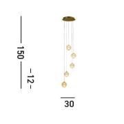 LED-riippuvalaisin Allure, 5-valo, pyöreä, messinginvärinen, akryyliä