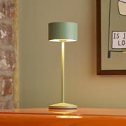 LED-akku-pöytälamppu Veluna, vihreä, korkeus 25 cm, IP44, himmennettäv...