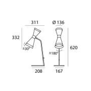 Stilnovo pöytälamppu Megafono, norsunluunvärinen, 62 cm, metalli