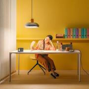 Stilnovo LED-riippuvalaisin Trepiù, kromi/keltainen, Ø 40 cm