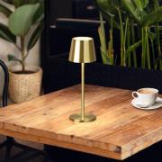 LED-akku-pöytälamppu Roxi, messinkivärinen, metalli, IP54 himmennin