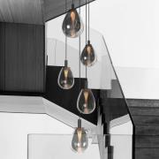 LED-riippuvalaisin Glimsy, Ø 40 cm musta/savuharmaa lasi 5-lamppuinen.