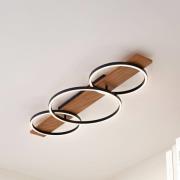 Lindby LED-kattovalaisin Galad, musta, puu, 3-valo, 98 cm