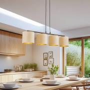 Jari riippuvalo, kangasvarjostin, 4-lamppuinen, pitkä, valkoinen-kulta...