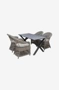 LifestyleGardenPöytä 150 cm & 4 kpl Marbella-tuolejaHarmaaRuokailuryhm...