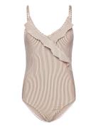 Striba Bly Frill Swimsuit Uimapuku Uima-asut Beige Becksöndergaard