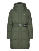 Logo Belt Long Puffer Vuorillinen Takki Topattu Takki Green Calvin Kle...