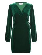 Vikatja L/S Short Velvet Wrap Dress/Ka Lyhyt Mekko Green Vila