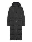 Down Puffer Coat Topattu Pitkä Takki Black Rosemunde