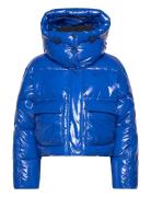 High Shine Puffer Vuorillinen Takki Topattu Takki Blue Calvin Klein Je...