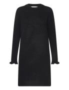 Slfsia Ras Frill Ls Knit Dress Lyhyt Mekko Black Selected Femme