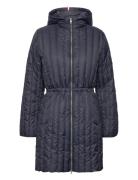 Feminine Lw Down Coat Topattu Pitkä Takki Navy Tommy Hilfiger