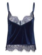 Cami Shiny Velours Lace Toppi Navy Hunkemöller