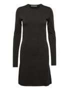 Klara Fine Rib Dress Polvipituinen Mekko Black Wood Wood