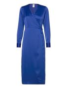 Yaspella Ls Wrap Midi Dress S. Noos Polvipituinen Mekko Blue YAS