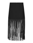 Fringe Skirt Pitkä Hame Black Second Female