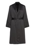 Robe Long Satin Fleece Aamutakki Black Hunkemöller