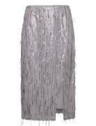 Madelin Sequin Skirt Polvipituinen Hame Silver Hosbjerg