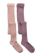 Cotton Rib Tights - 2 Pack Sukkahousut Purple Mp Denmark