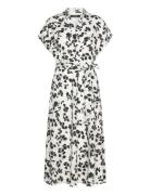 Leaf-Print Belted Crepe Dress Polvipituinen Mekko Cream Lauren Ralph L...