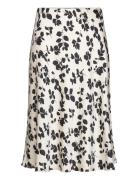 Leaf-Print Charmeuse Midi Skirt Polvipituinen Hame Cream Lauren Women