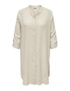 Cartokyo L/S Linen Blend Dress Wvn Polvipituinen Mekko Cream ONLY Carm...