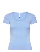 Top Ss Rib Henley Toppi Blue Hunkemöller