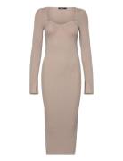 Knitted Midi Dress Polvipituinen Mekko Beige Gina Tricot