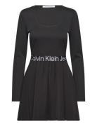 Logo Elastic Long Sleeve Dress Polvipituinen Mekko Black Calvin Klein ...