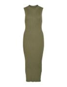 Vistylie High-Neck S/L Rib Knit Dress Maksimekko Juhlamekko Green Vila