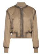 Worn Leather-Effect Bomber Jacket Bombertakki Brown Mango