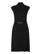 Belted Interlock Tie-Neck Dress Polvipituinen Mekko Black Lauren Ralph...