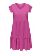 Carmay Cap Sleeves Frill Dress Jrs Lyhyt Mekko Pink ONLY Carmakoma