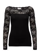 Lacy Boat T-Shirt Tops Blouses Long-sleeved Black Kaffe