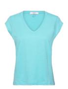 Cc Heart Basic V-Neck T-Shirt Tops T-shirts & Tops Short-sleeved Blue ...