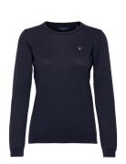 Cotton C-Neck Tops Knitwear Jumpers Blue GANT