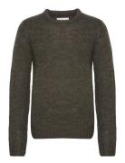 Knit Sweater Tops Knitwear Round Necks Khaki Green Revolution