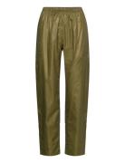 Shiny Quilt Bottoms Trousers Straight Leg Khaki Green Ganni