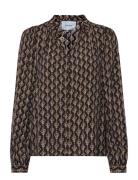 Msmarceline V-Neck Shirt Tops Shirts Long-sleeved Brown Minus