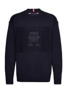 Monogram Crew Neck Tops Knitwear Round Necks Navy Tommy Hilfiger