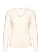 Slim 5X2 Rib Scoop-Nk Ls Tops T-shirts & Tops Long-sleeved Cream Tommy...