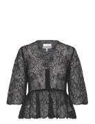 Light Lace Tops Blouses Long-sleeved Black Ganni