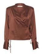 Walerygz Wrap Blouse Tops Blouses Long-sleeved Brown Gestuz