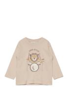 Cotton Printed T-Shirt Tops T-shirts Long-sleeved T-shirts Beige Mango