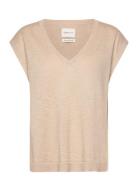 Linen Blend V-Neck Vest Tops Knitwear Jumpers Beige GANT