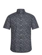 Leaf Printed Shirt S/S Tops Shirts Short-sleeved Navy Lindbergh